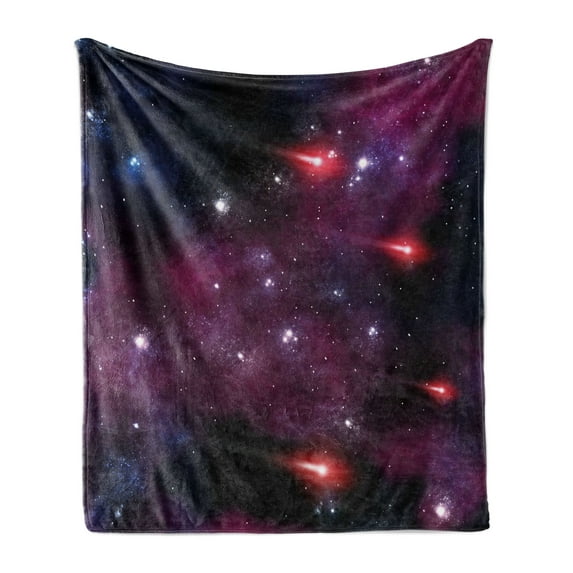 Space Soft Flannel Fleece Throw Blanket, 4 Comet on the Sky Stardust Meteor Shower Wish Halo Scenery, Cozy Plush for Indoor and Outdoor Use, 70" x 90", Magenta Blue, by Ambesonne