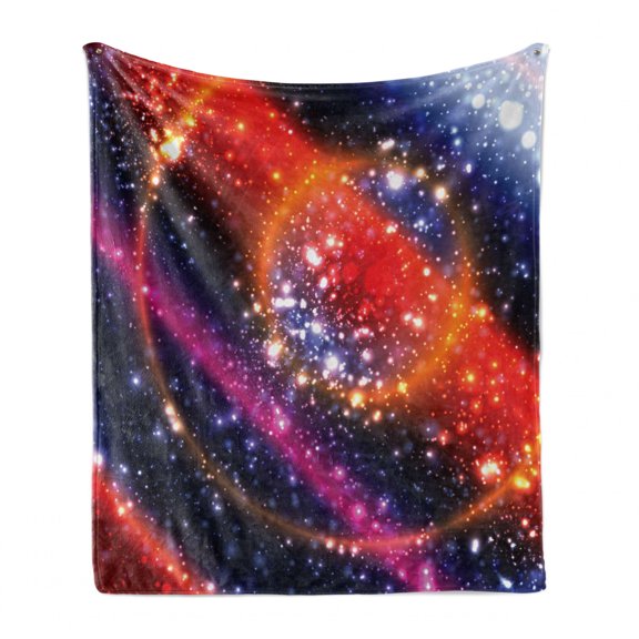 Space Soft Flannel Fleece Throw Blanket, Apocalyptic Cosmos Design Circular Striped Vibrant Galaxy Mystic Sky Solar System, Cozy Plush for Indoor and Outdoor Use, 60" x 80", Multicolor, by Ambesonne