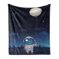 thumbnail image 1 of Space Soft Flannel Fleece Throw Blanket, Astronaut in Spacesuit Holding a Moon Shaped Balloon in His Hand Print, Cozy Plush for Indoor and Outdoor Use, 50" x 70", Indigo and Pale Grey, by Ambesonne, 1 of 5