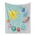 thumbnail image 1 of Space Soft Flannel Fleece Throw Blanket, Cartoon Sun Planets of Solar System Fun Celestial Chart Baby Kids Nursery Theme, Cozy Plush for Indoor and Outdoor Use, 60" x 80", Multicolor, by Ambesonne, 1 of 6