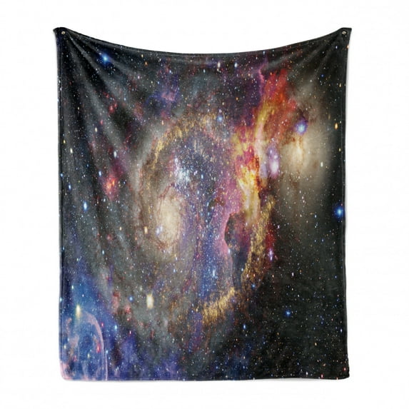 Space Soft Flannel Fleece Throw Blanket, Cosmic and High Tech Illustration of Stars in the Night Sky with Color Transitions, Cozy Plush for Indoor and Outdoor Use, 60" x 80", Multicolor, by Ambesonne