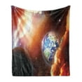 thumbnail image 1 of Space Soft Flannel Fleece Throw Blanket, Dust Cloud Nebula Stars in Solar System Scene with Planet Earth Pluto and Neptune, Cozy Plush for Indoor and Outdoor Use, 50" x 70", Orange Blue, by Ambesonne, 1 of 5