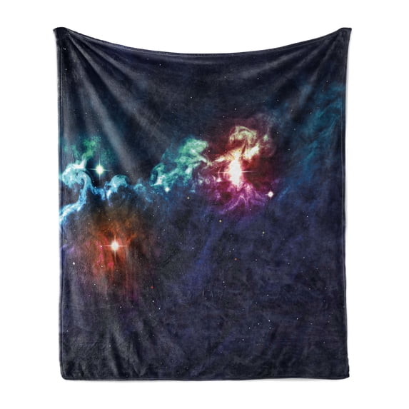 Space Soft Flannel Fleece Throw Blanket, Galactic Image on Milky Way with Colorful Alluring Cosmos Display Artwork Print, Cozy Plush for Indoor and Outdoor Use, 50" x 60", Magenta Blue, by Ambesonne