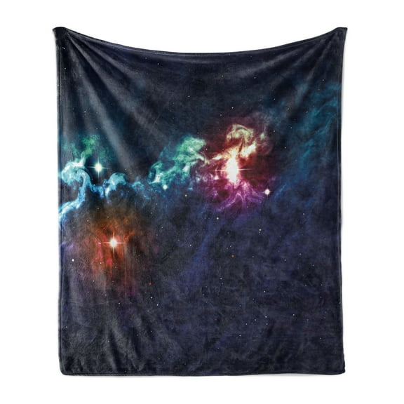 Space Soft Flannel Fleece Throw Blanket, Galactic Image on Milky Way with Colorful Alluring Cosmos Display Artwork Print, Cozy Plush for Indoor and Outdoor Use, 50" x 70", Magenta Blue, by Ambesonne