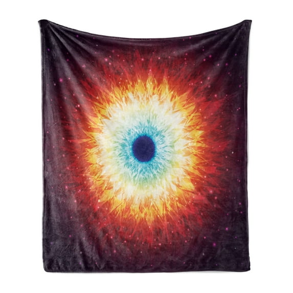 Space Soft Flannel Fleece Throw Blanket, Galaxy with Stars and Black Hole Mysterious Celestial Magic Astral Universe View, Cozy Plush for Indoor and Outdoor Use, 60" x 80", Orange Blue, by Ambesonne