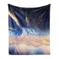 thumbnail image 1 of Space Soft Flannel Fleece Throw Blanket, Milky Way over Snowy Mountain Peaks High up Galaxy Vision with Dusk Clouds, Cozy Plush for Indoor and Outdoor Use, 50" x 70", Blue White, by Ambesonne, 1 of 5