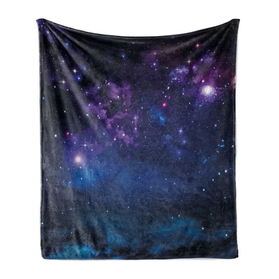 Space Soft Flannel Fleece Throw Blanket, Milky Way Themed Dark Matter with Star Field Sci Fi Travel Display Artwork Print, Cozy Plush for Indoor and Outdoor Use, 70" x 90", Magenta Blue, by Ambesonne