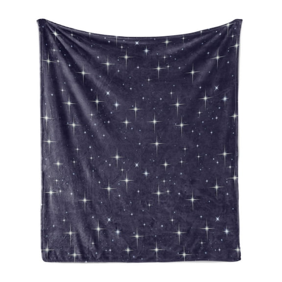Space Soft Flannel Fleece Throw Blanket, Night Sky Stars Romantic Cosmos Themed Image Dotted Background Constellation, Cozy Plush for Indoor and Outdoor Use, 60" x 80", Purple White, by Ambesonne