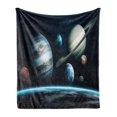 thumbnail image 1 of Space Soft Flannel Fleece Throw Blanket, Planets of the Solar System Space Theme Galaxy Cosmic Theme Scientific Exploration, Cozy Plush for Indoor and Outdoor Use, 70" x 90", Multicolor, by Ambesonne, 1 of 6
