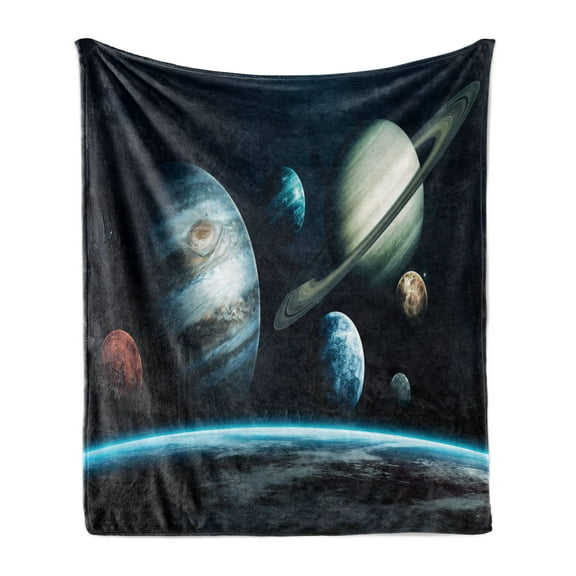 Space Soft Flannel Fleece Throw Blanket, Planets of the Solar System Space Theme Galaxy Cosmic Theme Scientific Exploration, Cozy Plush for Indoor and Outdoor Use, 70" x 90", Multicolor, by Ambesonne