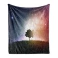 thumbnail image 1 of Space Soft Flannel Fleece Throw Blanket, Single Tree in Field of Meadow Valley with Stars Universe Display Print, Cozy Plush for Indoor and Outdoor Use, 50" x 70", Magenta and Blue, by Ambesonne, 1 of 6