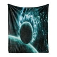 thumbnail image 1 of Space Soft Flannel Fleece Throw Blanket, Solar System Landscape with a Planet in Vast Motion Ufo Asteroid Mystic Orbit View Print, Cozy Plush for Indoor and Outdoor Use, 70" x 90", Teal, by Ambesonne, 1 of 5