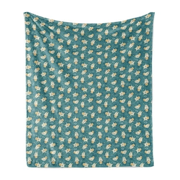 Space Soft Flannel Fleece Throw Blanket, Stars and Astronaut Bears on a Slate Blue Background, Cozy Plush for Indoor and Outdoor Use, 60" x 80", Teal Multicolor, by Ambesonne