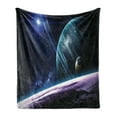 thumbnail image 1 of Space Soft Flannel Fleece Throw Blanket, Universe with Planets and Luminous Effects Celestial Body Astronomy Print, Cozy Plush for Indoor and Outdoor Use, 70" x 90", Blue Purple, by Ambesonne, 1 of 5