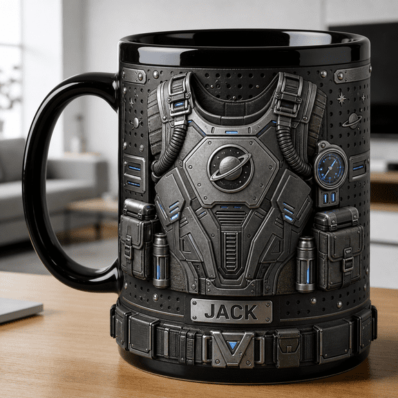 Space Soldier Mug Custom Accent Mug with Sci-Fi Armor for Dad Father's Day Gift