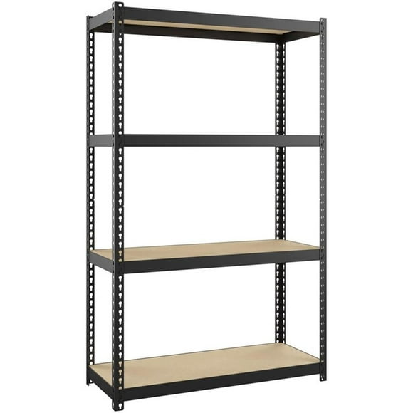 Space Solutions 1000 Riveted Metal Shelving 4-Shelf Unit in Black