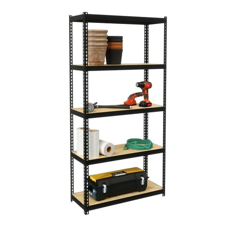 Space Solutions 1000 Riveted Metal Shelving 5-Shelf Unit 12D x 30W x 60H Black