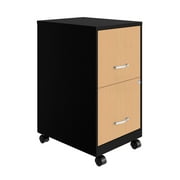 Space Solutions 18 Deep 2 Drawer Mobile File Cabinet with Wood Pattern Drawer Fronts, Black/Platinum Oak