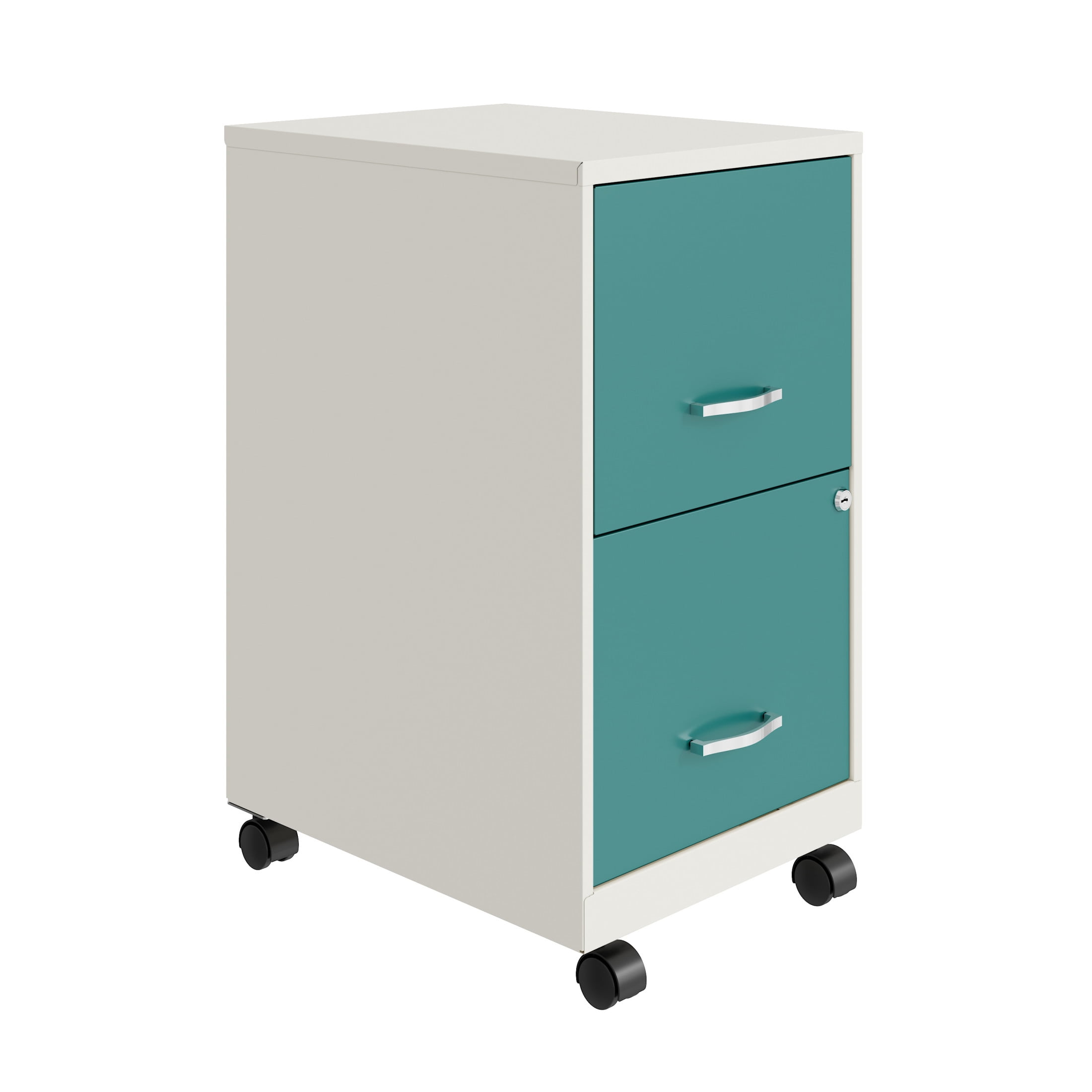 Teal and Pearl White Mobile Metal 2-Drawer Vertical Filing Cabinet