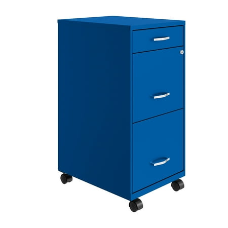 Space Solutions - 18" Deep 3 Drawer Mobile Metal File Cabinet with Pencil Drawer - Classic Blue