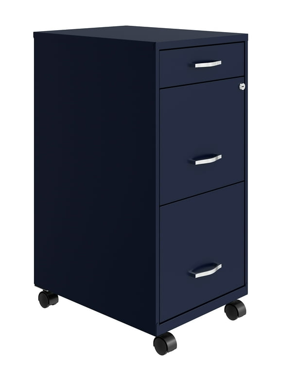 Space Solutions 18" Deep 3 Drawer Mobile Letter Width Vertical File Cabinet, Navy