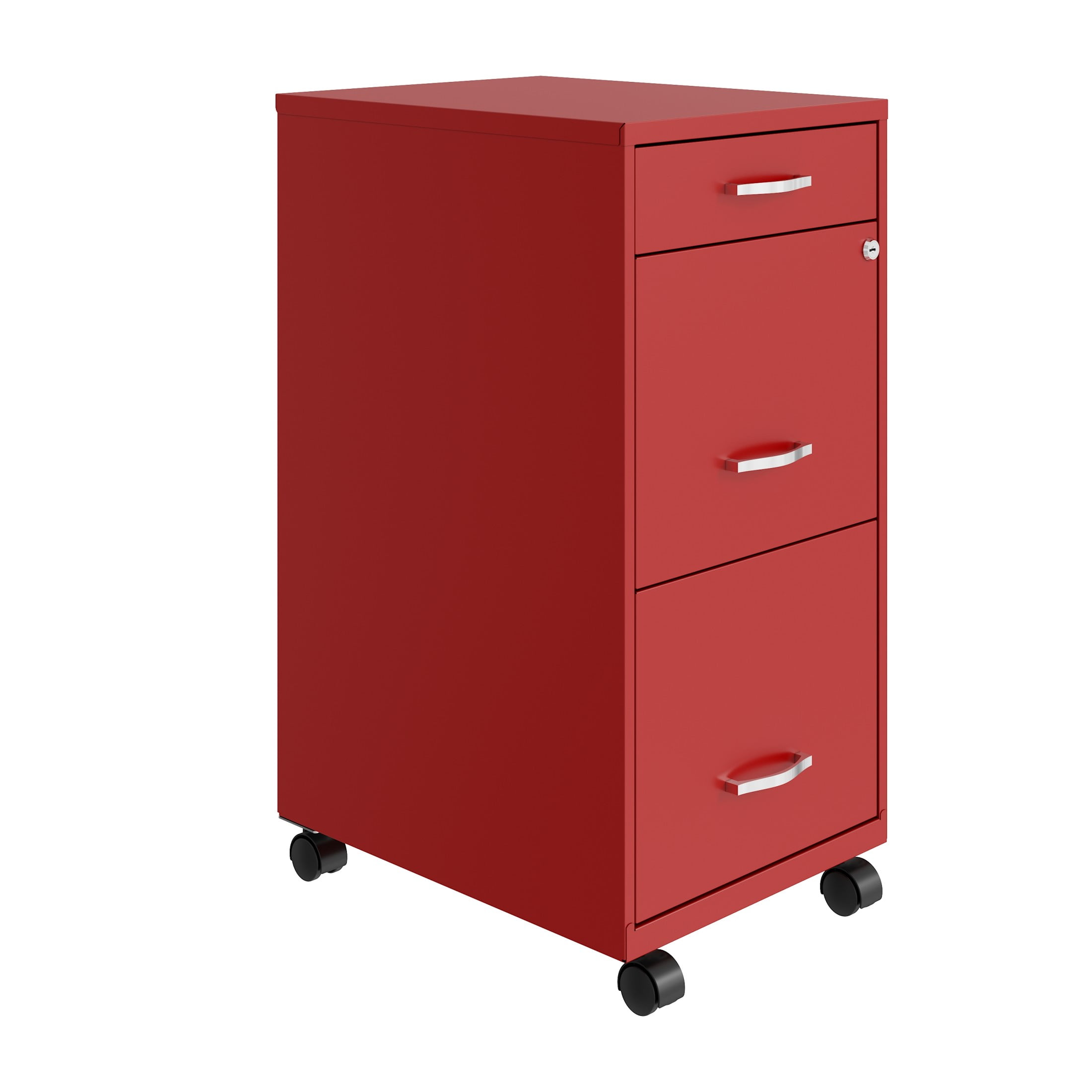 Space Solutions 18" Deep 3 Drawer Mobile Letter Width Vertical File Cabinet, Red
