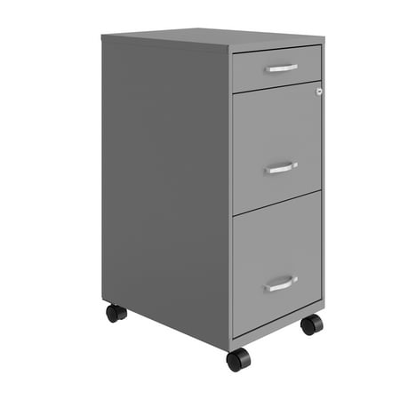 Space Solutions - 18" Deep 3 Drawer Mobile Metal File Cabinet with Pencil Drawer - Arctic Silver