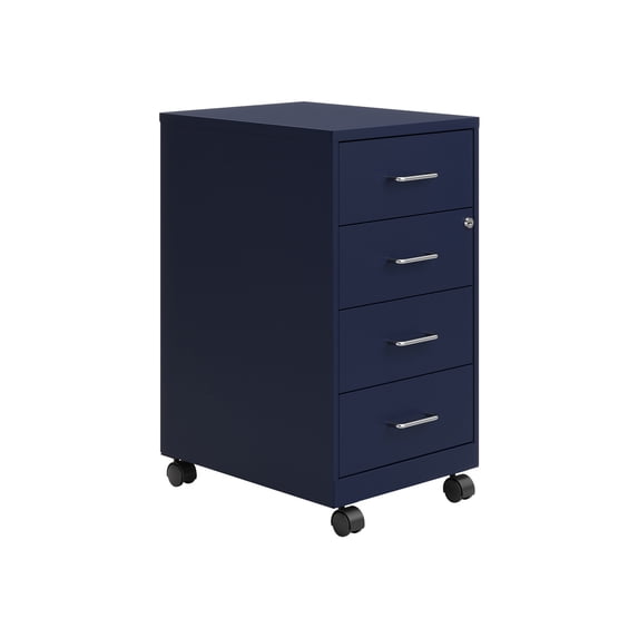 Space Solutions 18" Deep 4 Drawer Metal Mobile Organizer, 4 Box Drawers, Locking, Navy