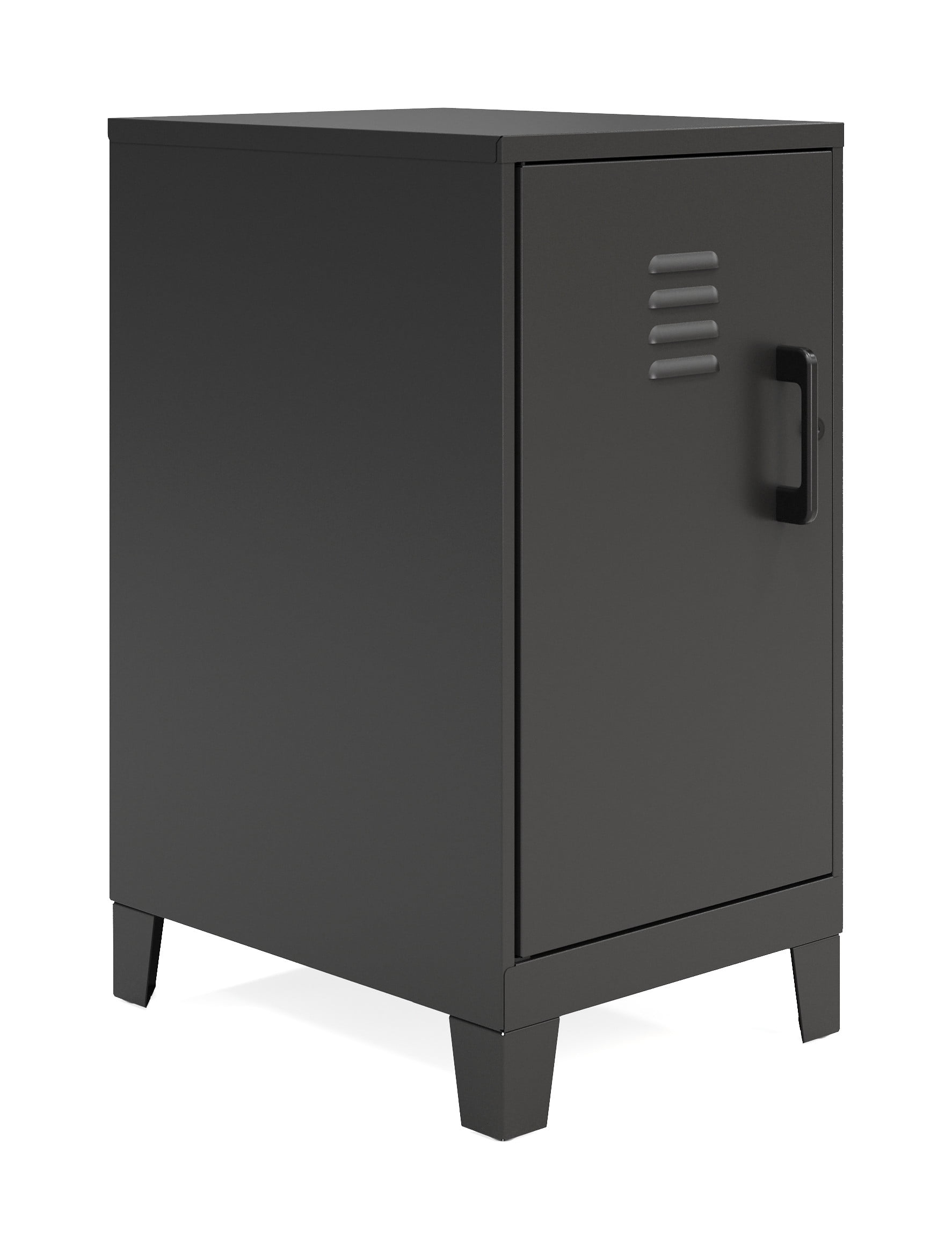 Space Solutions 27.5 inch High 2 Shelf Mini Storage Locker Cabinet Welded Metal Fully Assembled Vented Door 3 inch Riser Legs Black