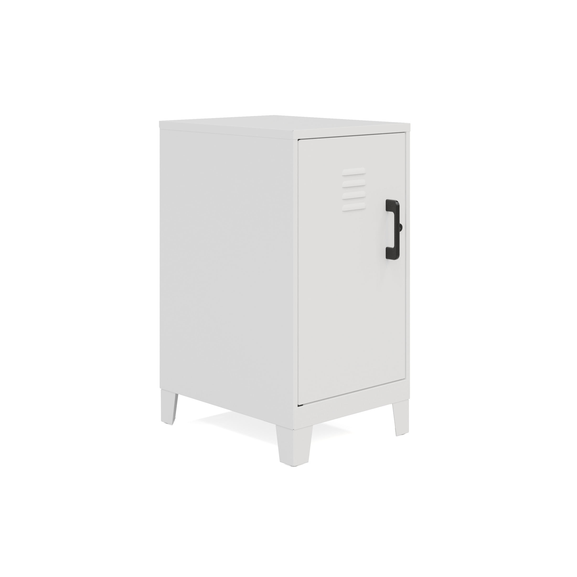Space Solutions 27.5 inch High 2 Shelf Mini Storage Locker Cabinet Welded Metal Fully Assembled Vented Door 3 inch Riser Legs White