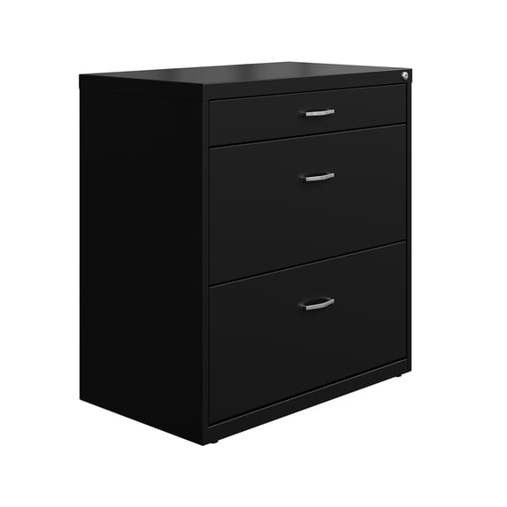 Space Solutions 30" Wide 3 Drawer Lateral File Cabinet for Home or Office, Fits Letter and Legal Paper Sizes, Black