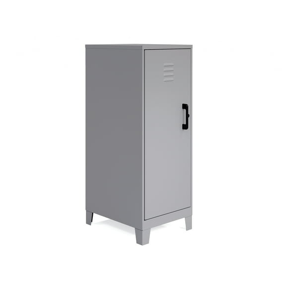 Space Solutions 42.5 inch High 3 Shelf Storage Locker Cabinet, Welded Metal, Fully Assembled, Vented Door, 3 inch Riser Legs, Silver