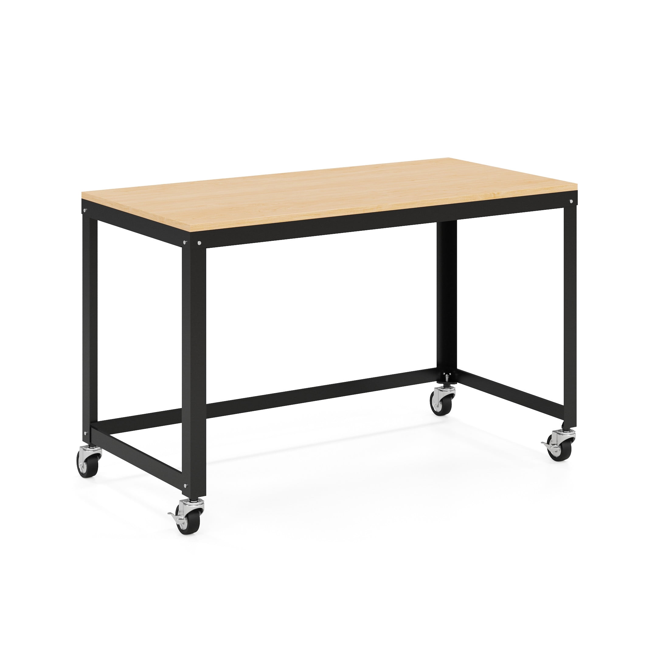Space Solutions 48 W Mobile Metal Desk with Laminate Top Black Maple
