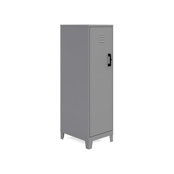 Space Solutions 53.38 inch High 4 Shelf Storage Locker Cabinet, Welded Metal, Fully Assembled, Vented Door, 3 inch Riser Legs, Silver