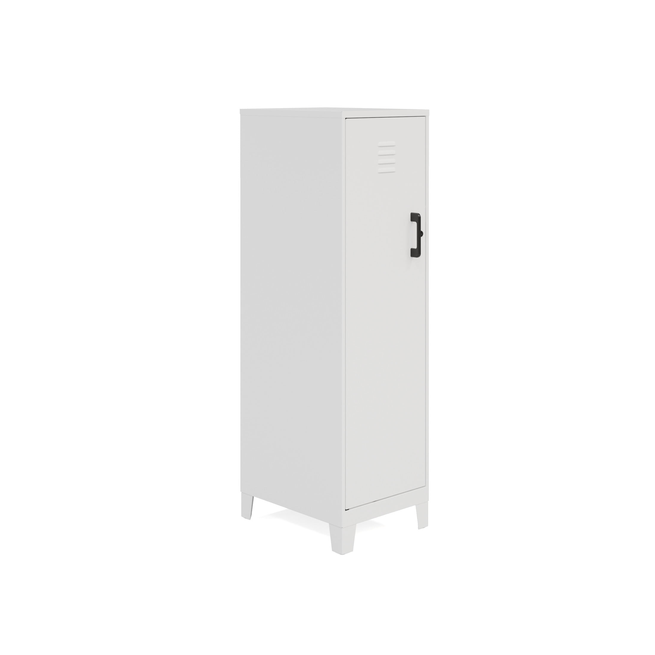 Space Solutions 53.38 inch High 4 Shelf Storage Locker Cabinet Welded Metal Fully Assembled Vented Door 3 inch Riser Legs White