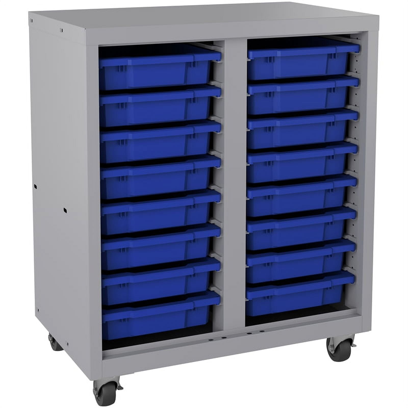 Shelf Bin Organizer - 36 x 18 x 39 with 11 x 18 x 4 Blue Bins