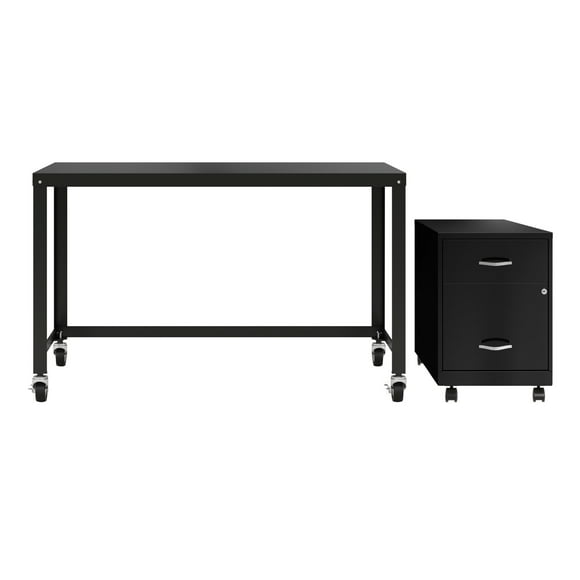 Space Solutions Home Office Metal Desk and Storage Set -  Black