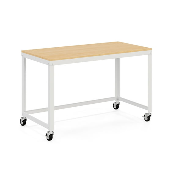 Space Solutions Ready-to-assemble 48-inch Wide Mobile Metal Desk with Laminate Top, White/Maple