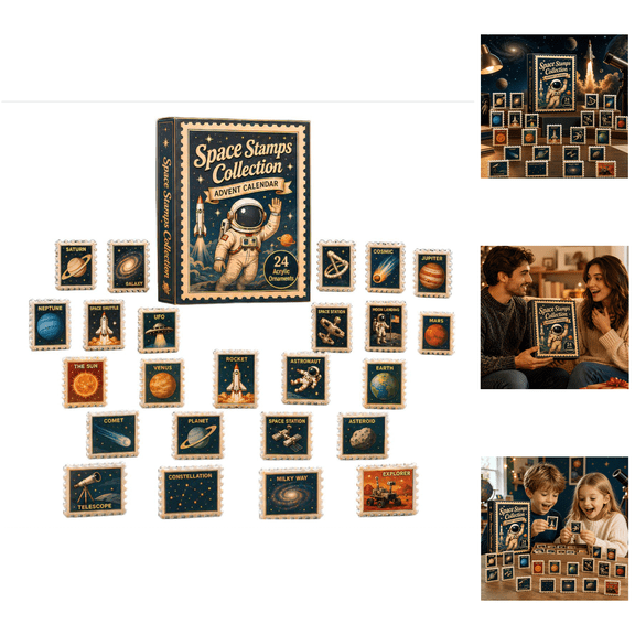 Space Stamps Collection Advent Calendar 2026, Rocket Space Christmas Countdown Calendar With 24 2D Acrylic Stamp Charms, Christmas Decorations Indoor Collectible Blind Box (Space Stamps Collection)