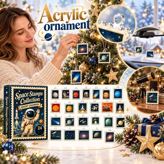 Space Stamps Collection Advent Calendar 24 Pcs Outer Space Charms Christmas Countdown Calendar Gift for Student and Space Lovers