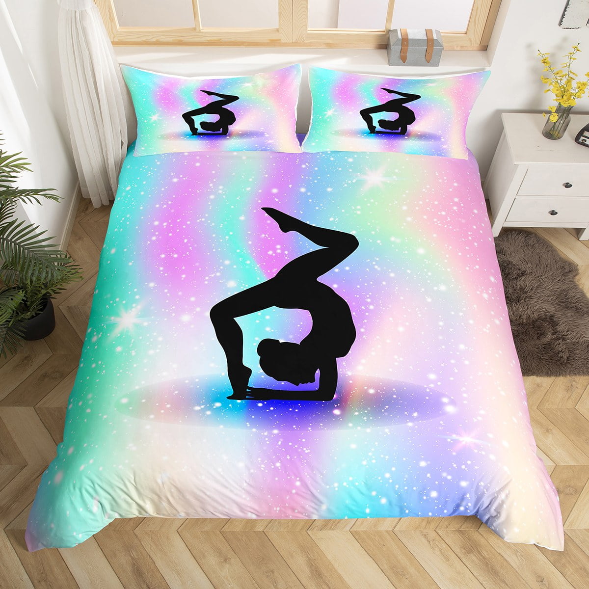 Space Star Glitter Bedding Set Full Size, Gymnastics Comforter Cover