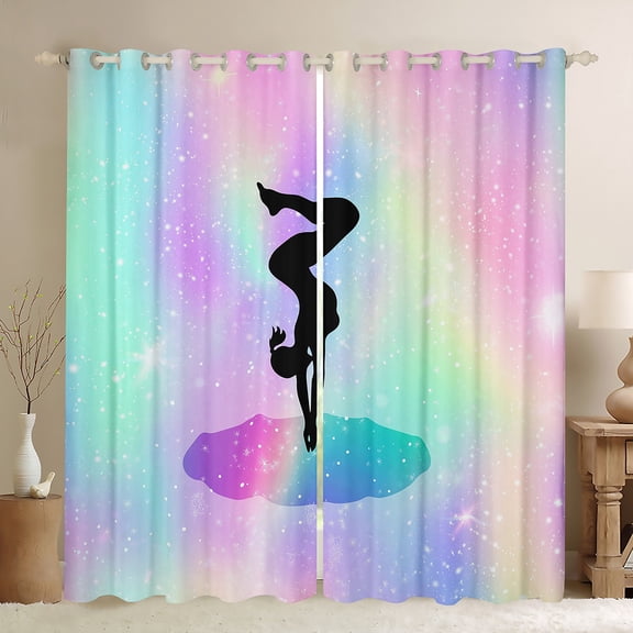 Space Star Glitter Curtains, Gymnastics Blackout Curtains Gymnast Gifts, Gymnastics Lover Curtains & Drapes 52"Wx84"L Tie Dye Starry Sky Window Curtains Rainbow Room Decor, Purple Teal