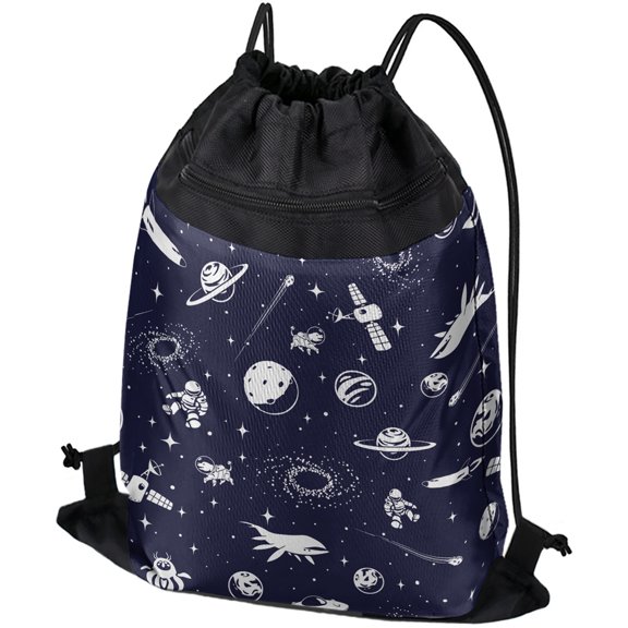 Space Star Planet Pattern With Alien Astronaut Dog Drawstring Backpack Sport Bag Sackpack 17" x 13", Perfect for Gym, Yoga or Practice