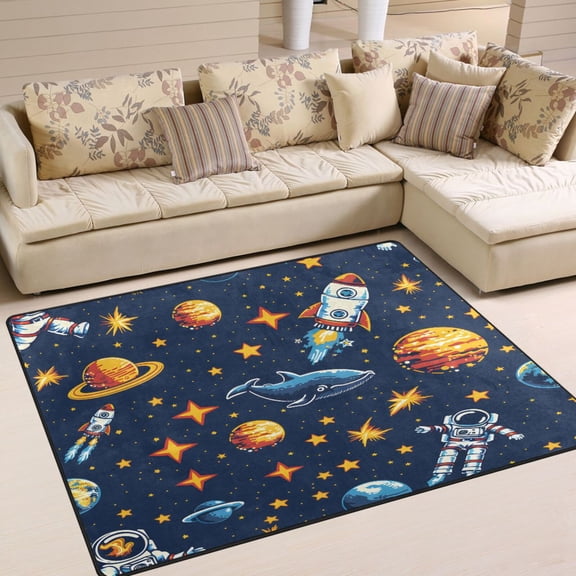 Space Stars Astronauts Fish Area Rug Washable 80 x 58 Floor Carpet Mat Non Slip for Bedroom Living Room Home Decor