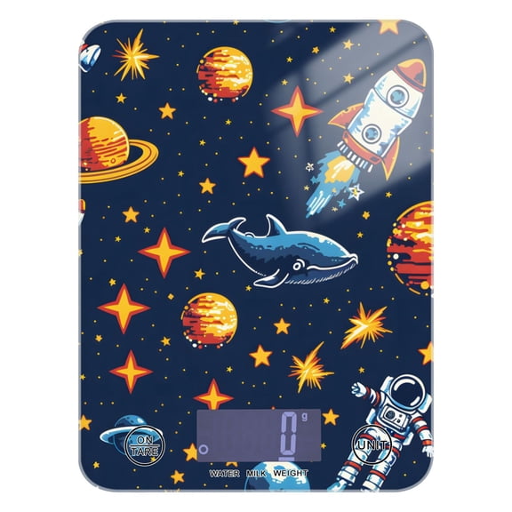 Space Stars Astronauts Fish Food Scale Digital Kitchen Scale Waterproof Tempered Glass Tare Function 11 lb for Baking Cooking Meal Prep