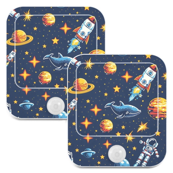 Space Stars Astronauts Fish Night Lights Plug into Wall LED with Auto Light Sensor Warm Light for Kids Hallway Bedroom Living Room Kitchen Bathroom Set of 2