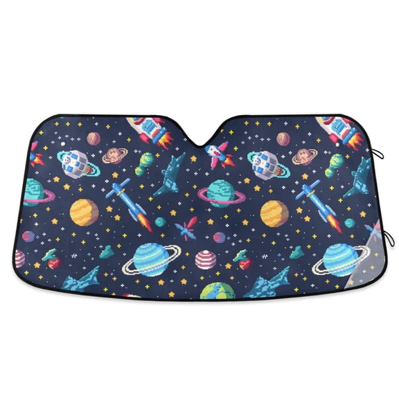 Space Stars Planet Rocket Car Windshield Sun Shade Foldable Car Front Window Visor Heat and UV Protection 53x23.5