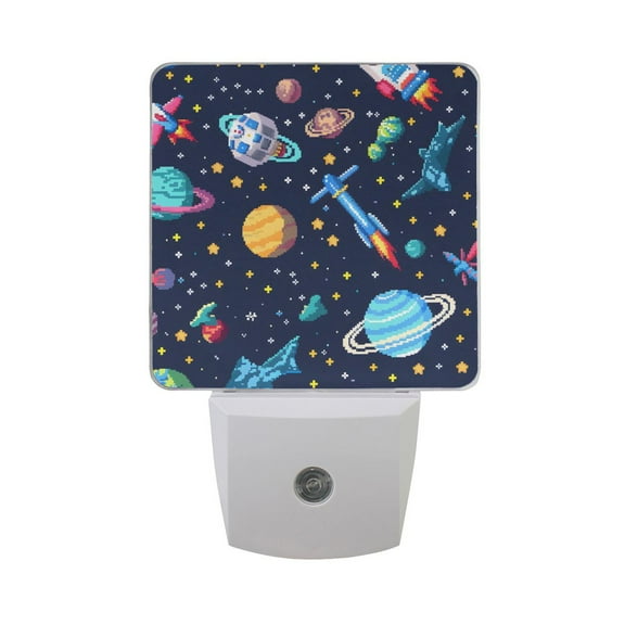 Space Stars Planet Rocket Night Light 2 Pack LED Nightlight Plug into Wall Dusk to Dawn Sensor Soft White