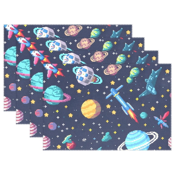 Space Stars Rocket 12×18 inch Placemats Heat Resistant Washable Foldable Rectangular Placemats Set Decoration Indoor Outdoor for Kitchen Dining Table 1PC
