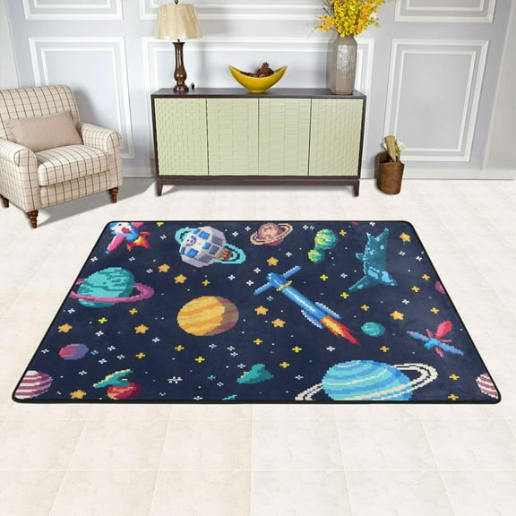 Space Stars Rocket Area Rug Washable 72 x 48 Floor Carpet Mat Non Slip for Bedroom Living Room Kids Room Home Decor